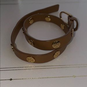 Tory Burch Tan And Gold Leather Bracelet